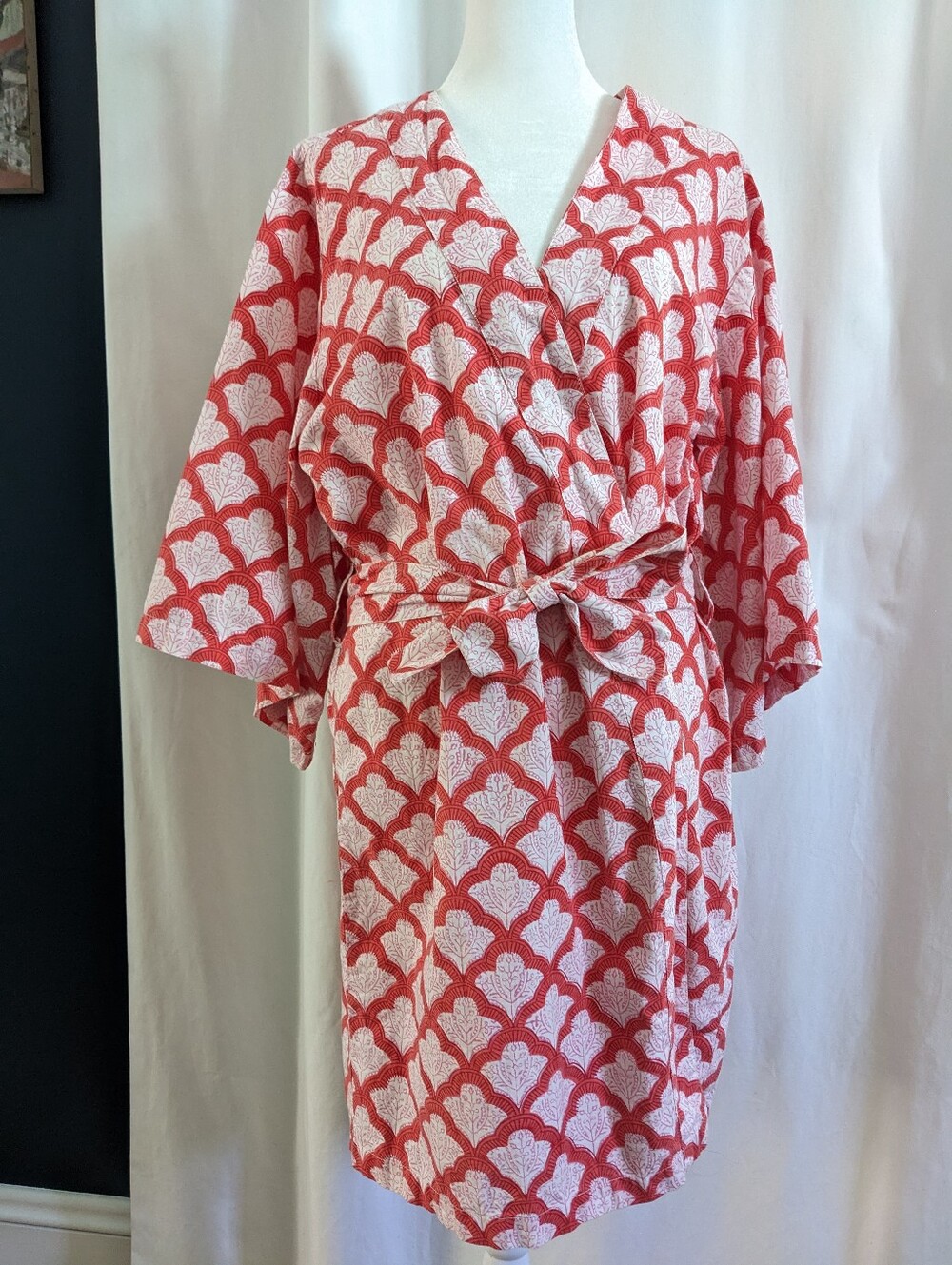 Roller Rabbit Jemina Kimono Robe Pink Block Print One Size 100% Cotton